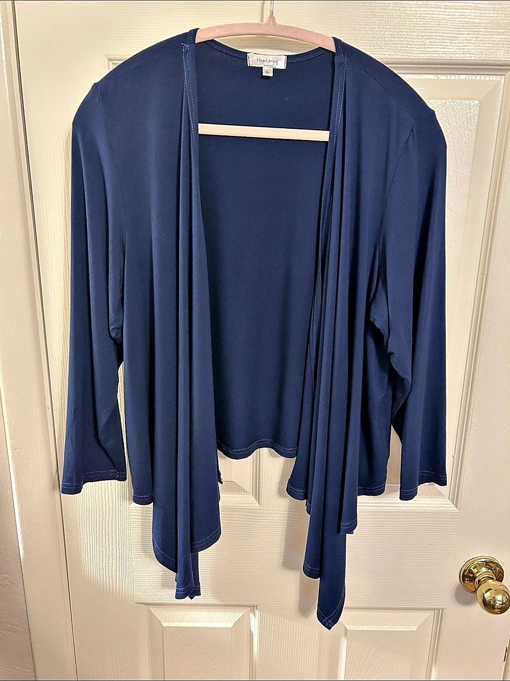 Heartstring Draped/Waterfall Open Cardigan in Blue Size Large 3/4 sleeves